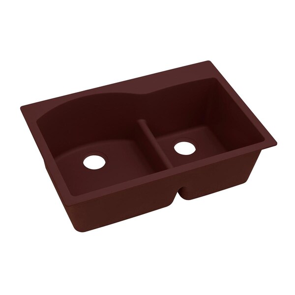 Quartz Classic 33 X 22 X 10 Offset 60/40 Double Bowl Top Mount Sink With Aqua Divide Pecan